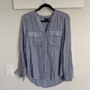 Boho beachy a.n.a blue & white stripe button down blouse SZ M